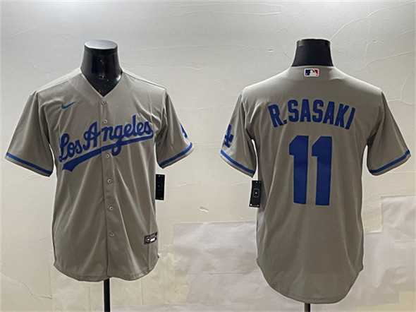 Mens Los Angeles Dodgers #11 Roki Sasaki Gray Cool Base Stitched Jersey->los angeles dodgers->MLB Jersey